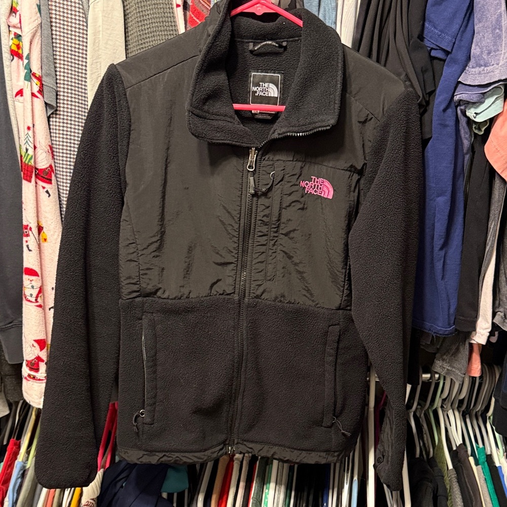 The North Face Black Jacket with Pink breast cancer Accent - medium